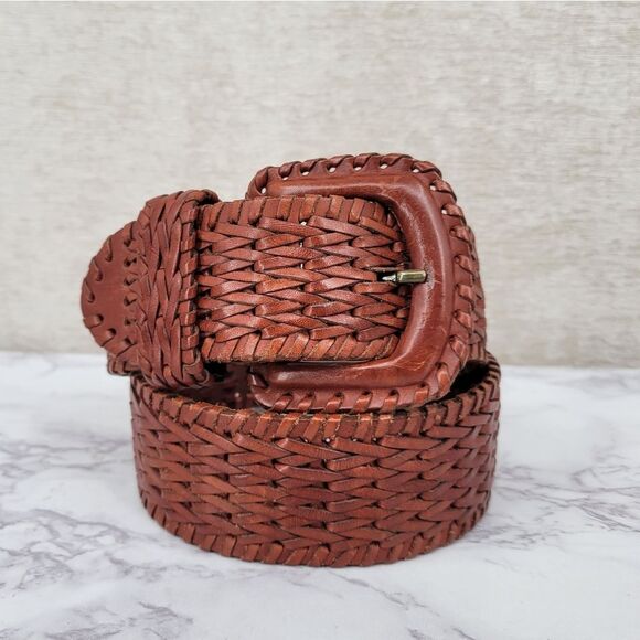 Vintage Woven Brown Leather Belt Women's Medium - Picture 1 of 12